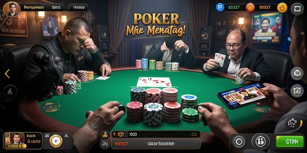 Screenshot utama 93337 menunjukkan aksi seru saat bermain poker.