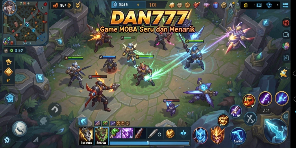 Tampilan gameplay seru dalam DAN777 dengan aksi MOBA yang menarik.