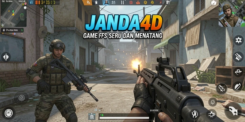 Screenshot gameplay JANDA4D menampilkan aksi seru dalam game FPS.