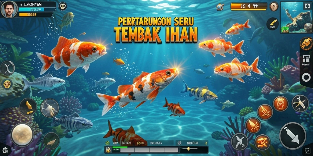 Screenshot menunjukkan aksi seru menembak ikan di LKOPEN.