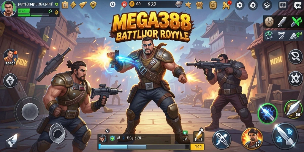 Tangkapan layar utama MEGA388 menunjukkan intensitas pertempuran Battle Royale.