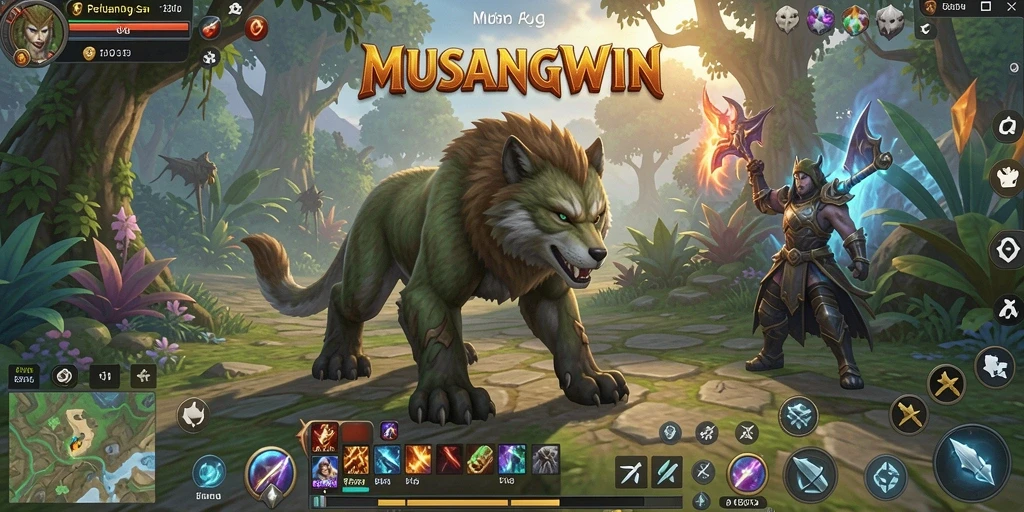 Screenshot utama MUSANGWIN menunjukkan aksi seru dalam gameplay MMORPG.