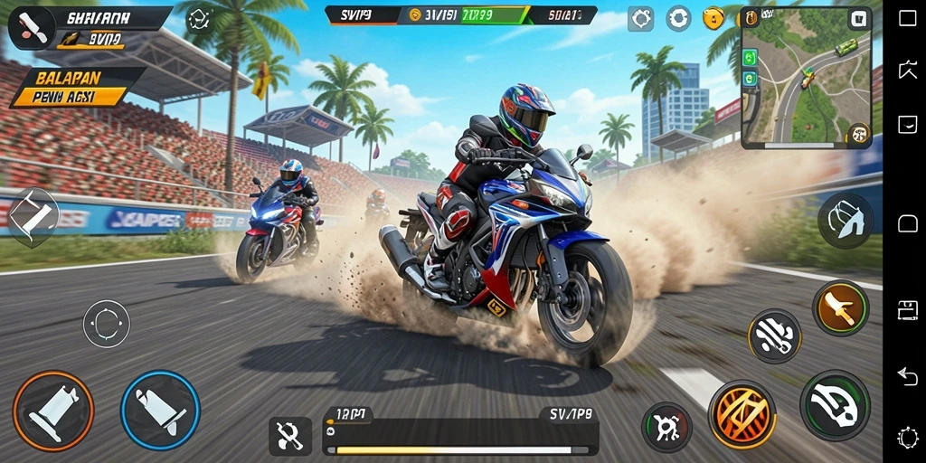 Gambaran gameplay seru dalam balapan motor SVIP9.